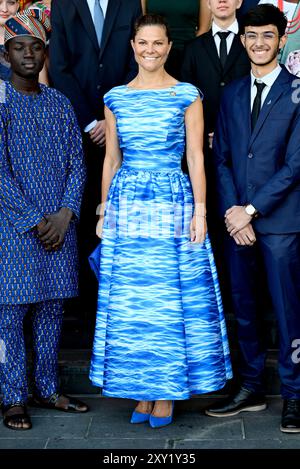 Kronprinzessin Victoria nimmt am Stockholm Junior Water Prize am Stockholm Waterfront Congress Center in Stockholm, Schweden, Teil. August 2024. Foto: Pontus Lundahl/TT/Code 10050 Credit: TT News Agency/Alamy Live News Stockfoto