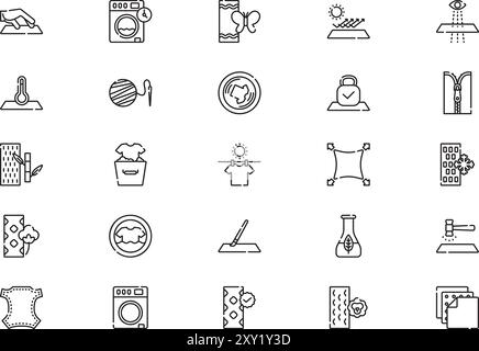 Die Kollektion „Fabric Features Icons“ ist eine Vektorillustration mit bearbeitbarer Kontur. Stock Vektor
