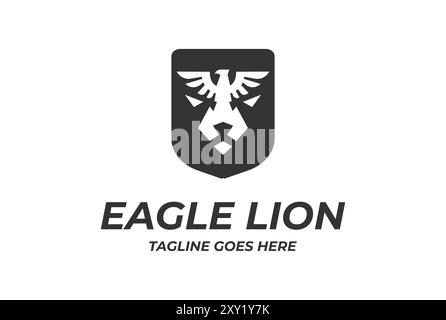 Vintage Eagle Hawk Falke Phoenix Vogel mit Löwentiger Jaguar Leopard Puma Gesichtsschild Emblem Logo Design Stock Vektor