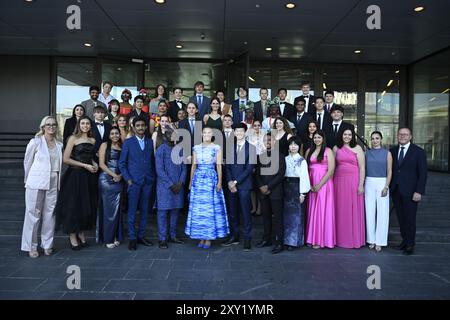 Kronprinzessin Victoria nimmt am Stockholm Junior Water Prize am Stockholm Waterfront Congress Center in Stockholm, Schweden, Teil. August 2024. Foto: Pontus Lundahl/TT/Code 10050 Credit: TT News Agency/Alamy Live News Stockfoto