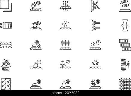Die Kollektion „Fabric Features Icons“ ist eine Vektorillustration mit bearbeitbarer Kontur. Stock Vektor
