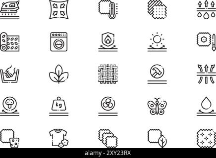 Die Kollektion „Fabric Features Icons“ ist eine Vektorillustration mit bearbeitbarer Kontur. Stock Vektor