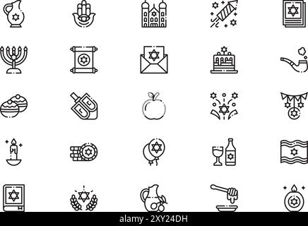 Hanukkah Icons Collection ist eine Vektorillustration mit bearbeitbarem Kontur. Stock Vektor