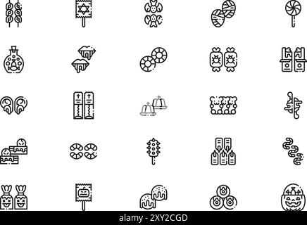Halloween Süßigkeiten und Süßigkeiten Icons Kollektion ist eine Vektor-Illustration mit bearbeitbarem Strich. Stock Vektor