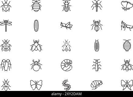 Insekten Icon Pack Collection ist eine Vektorillustration mit bearbeitbarem Strich. Stock Vektor