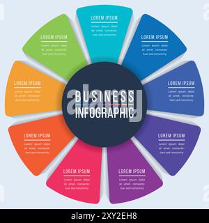 Infografik-Design 9 Schritte, Objekte, Elemente oder Optionen Infografik-Geschäftsvorlage Stock Vektor