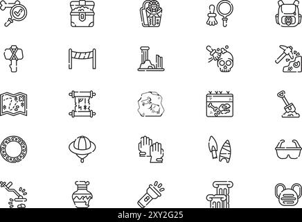 Archäologie Icons Collection ist eine Vektorillustration mit bearbeitbarem Kontur. Stock Vektor