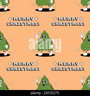 Weihnachtsmuster mit Weihnachtsbaum groovig. Muster in Farbfeldern. Für Stoff, Geschenkpapier und andere Dekoration. Vektorabbildung Stock Vektor