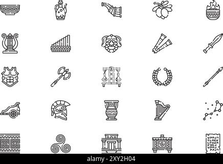 Die Icons-Sammlung des antiken griechenland ist eine Vektorillustration mit bearbeitbarem Strich. Stock Vektor