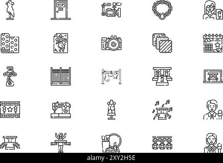 Die Kollektion Modenschauen Icons ist eine Vektorillustration mit bearbeitbarem Kontur. Stock Vektor