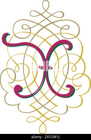 Fantasia Initial Caps Schriftart Großbuchstabe X Vektor Design Illustration Stock Vektor