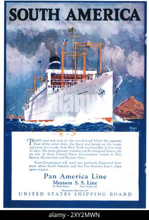 1924 Südamerika Pan Line Dampfschiff Munson Ad - SS American Legion Stockfoto