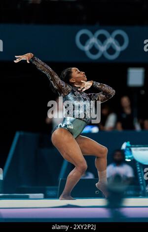 FRA, Paris, Olympische Spiele Paris 2024, Bercy Arena, 28. Juli 2024, olympische Gymnastikspiele - Frauen, Apparate, Qualifikation Simone Biles (USA, Nummer 391) Credit: HMB Media/Steffie Wunderl/Alamy Archival Stockfoto