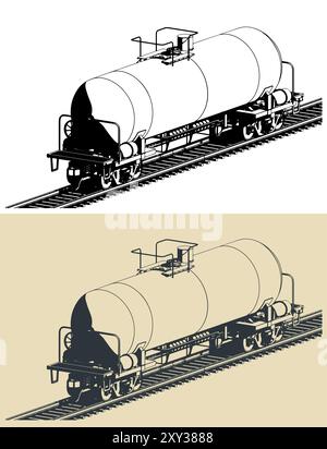 Stilisierte vektorisometrische Abbildungen eines Eisenbahnkesselwagens Stock Vektor