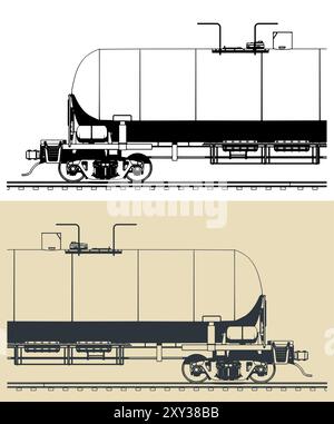 Stilisierte Vektordarstellungen einer Nahaufnahme eines Eisenbahnkesselwagens Stock Vektor