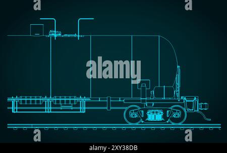 Stilisierte Vektor-Illustration eines Bauabschnitts einer Eisenbahnkesselwagen-Nahaufnahme Stock Vektor