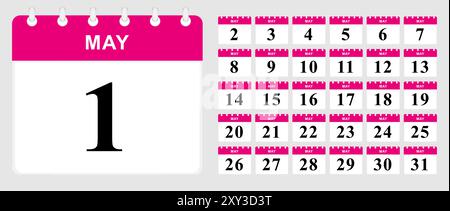 Tageskalender Mai. Kalendervorlage. Vektorabbildung. Stock Vektor