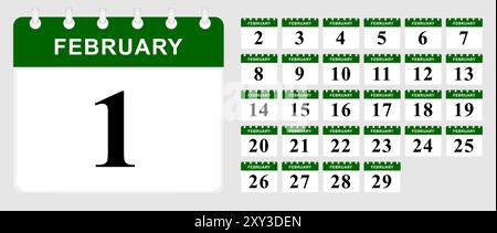 Tageskalender Februar. Kalendervorlage. Vektorabbildung. Stock Vektor