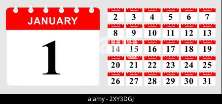 Tageskalender Januar. Kalendervorlage. Vektorabbildung. Stock Vektor