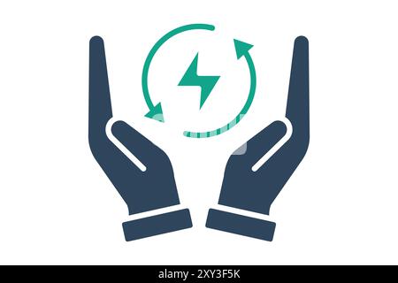 Energiesparsymbol. Symbolstil durchgehend. Hand mit Blitz. Symbol für Effizienz. Vektorillustration für Produktivitätselemente Stock Vektor