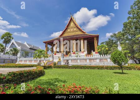 Vientiane Laos, Skyline der Stadt am Hor Phakeo Tempel Stockfoto