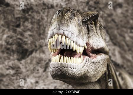 Tyrannosaurus, Dinosaurier aus der prähistorischen Zeit, der seinen zahnlosen Mund zeigt Stockfoto