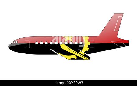 Die angolanische Flagge auf der Silhouette eines Flugzeugs. Hochglanz-Illustration Stockfoto