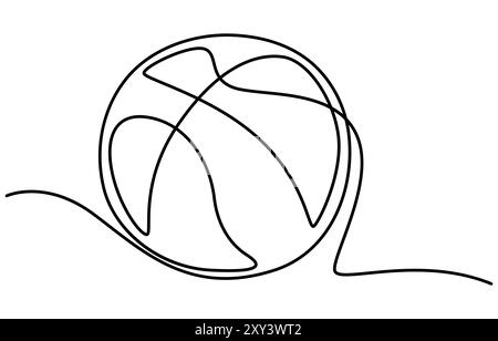 Basketball Continuous Line Symbol, Basketball Continuous Line Illustration, Orange Basketballillustration auf weißem Hintergrund für Montage Stock Vektor