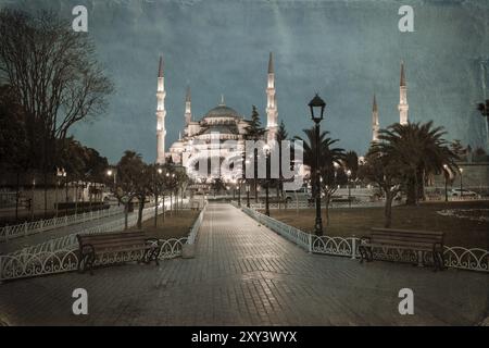 Foto im Retro-Stil der Blauen Sultanahmet Moschee, Istanbul, Türkei, Asien Stockfoto