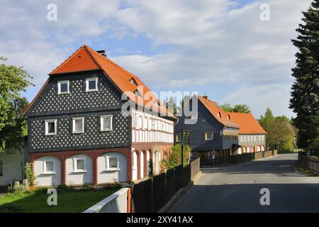 Obercunnersdorf, Museumsdorf in der Gemeinde Kottmar, in Sachsen, Umgebindehaus in der Oberlausitz im Museumsdorf, typische Umgebinde Stockfoto