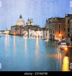 Vintage-Bild des Großen Kanals bei Sonnenuntergang, Venedig, Italien, Europa Stockfoto