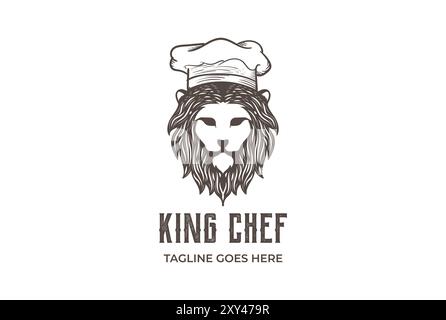 Vintage Retro Löwe König Kopf Gesicht mit Chef Hut für Restaurant Koch Essen Logo Design Vektor Stock Vektor