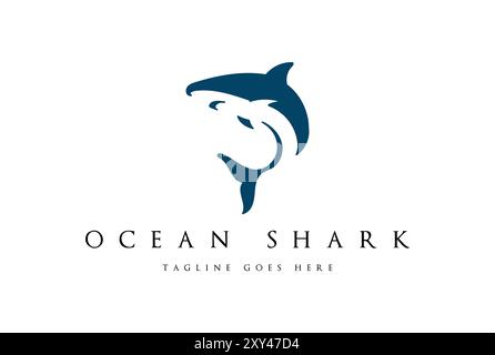 Einfacher Minimalistischer Ocean Blue Shark Fisch Silhouette Logo Design Vektor Stock Vektor