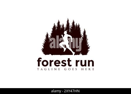 Pine Cedar Evergreen Conifer Lärch Cypress Trees Forest with Marathon Running man Male for Sport Logo Design Stock Vektor