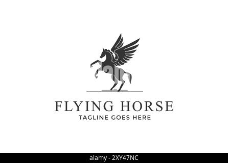 Starker Tanzender Pferdehengst Pegasus Wing Logo Design Vektor Stock Vektor