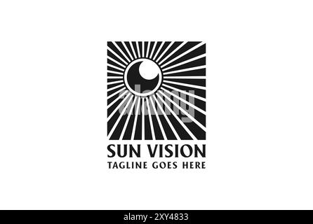Quadratische Sonne mit Augenkamera Optic Vision Logo Design Vektor Stock Vektor
