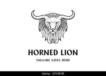 Vintage Retro Gehörnter Löwenkopf Gesicht Wappen Logo Design Vektor Stock Vektor