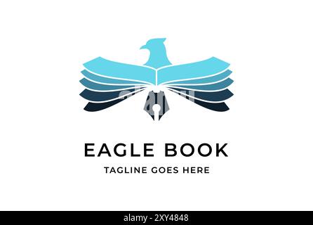 Eagle Hawk Phoenix mit Buch und Stift für Bildung Schule Collage Universität Logo Design Vektor Stock Vektor