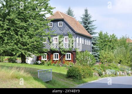 Obercunnersdorf, Museumsdorf in der Gemeinde Kottmar, in Sachsen, Umgebindehaus in der Oberlausitz im Museumsdorf, typische Umgebinde Stockfoto