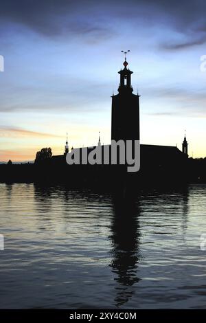 Silhouette des Stockholmer Rathauses in Schweden. Rathaus der schwedischen Hauptstadt Stockholm Stockfoto