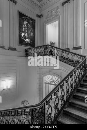 Schwarzweißfoto, Treppe im Alten Schloss, Schloss Charlottenburg, Berlin, Deutschland, Europa Stockfoto