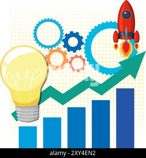 Raketen-, Glühlampen-, Getriebe- und Wachstumsdiagramm Stock Vektor