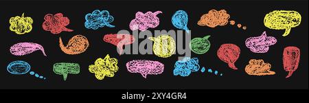 Set mit lustigen Sprechblasen für Chat. Comic-Frame-Vorlagen für Dialoge. Sammlung von Kindersprachballons Handschrift mit Wachsstift. Farbenfroh Stock Vektor