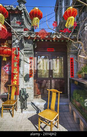 Stühle in der Huguosi Straße im Xicheng Bezirk Peking China auf 01.03.2017 Stockfoto