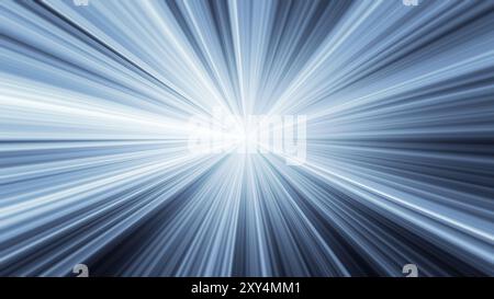 Starburst-Effekt oder Lichtspuren, die sich bis ins Unendliche bewegen, mit hellem bis dunkelblauem Farbverlauf. Abstrakter Hintergrund für futuristische Technologie im Vollformat. Stockfoto