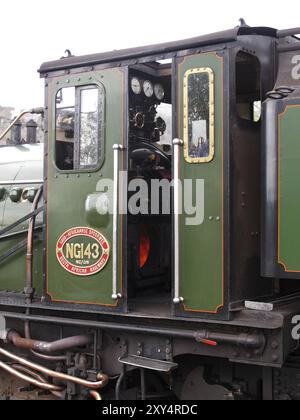 Führerhaus einer Garrett-Dampflokomotive, Welsh Highland Railway, North Wales, Vereinigtes Königreich, Europa Stockfoto