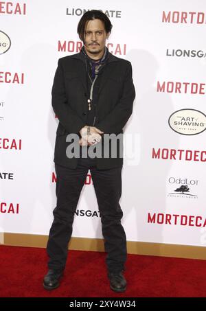 Johnny Depp bei der Los Angeles-Premiere von „Mortdecai“, die am 21. Januar 2015 im TCL Chinese Theatre in Hollywood stattfand. Kredit: Lumeimages.com Stockfoto