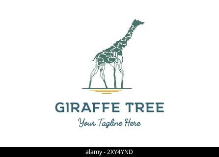 Afrikanische Akazienbaum Giraffe für Savanna Safari Logo Design Vektor Stock Vektor