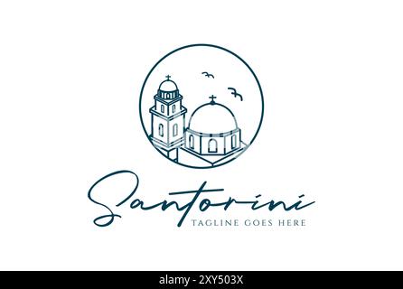 Kreisförmiges Griechenland Griechisches Santorin Gebäude Stadt Stadt Logo Design Vektor Stock Vektor