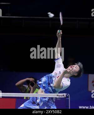 Mokpo, Südkorea. August 2024. Shi Yuqi aus China tritt im Einzel-Spiel der Männer gegen Son Wan Ho aus Südkorea bei den BWF Korea Open Badminton Championships 2024 in Mokpo, Südkorea, am 28. August 2024 an. Quelle: Yao Qilin/Xinhua/Alamy Live News Stockfoto